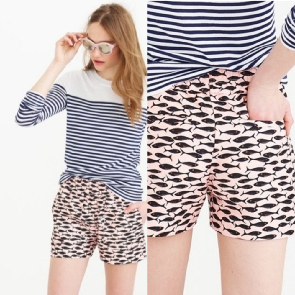 J. Crew Fish Minnow Print Pink Chino Shorts Small
